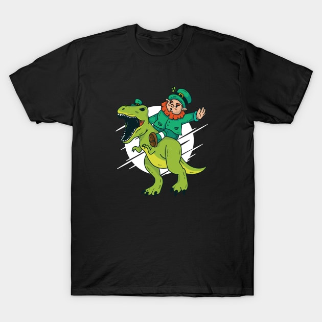 Leprechaun Riding T-Rex T-Shirt by SLAG_Creative